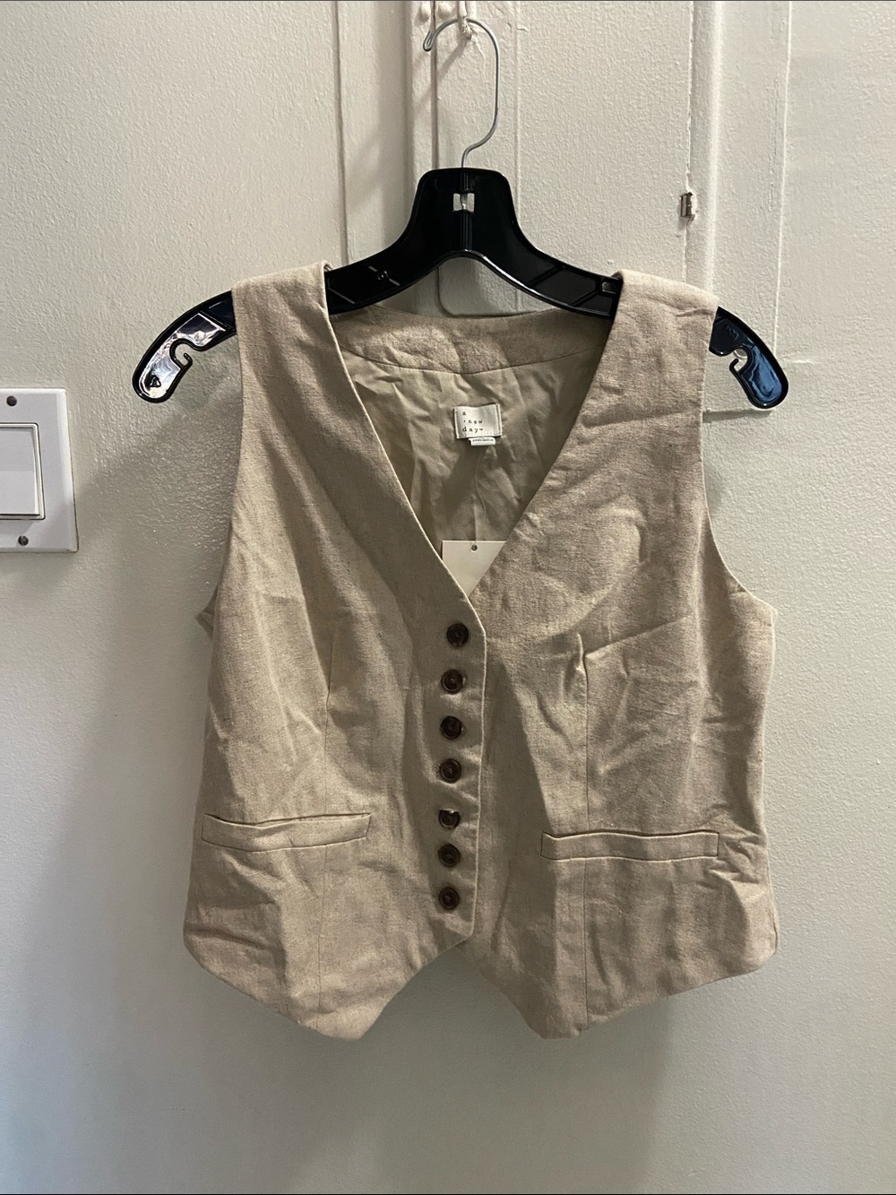 a new day Natural Beige Linen-Blend Button Vest